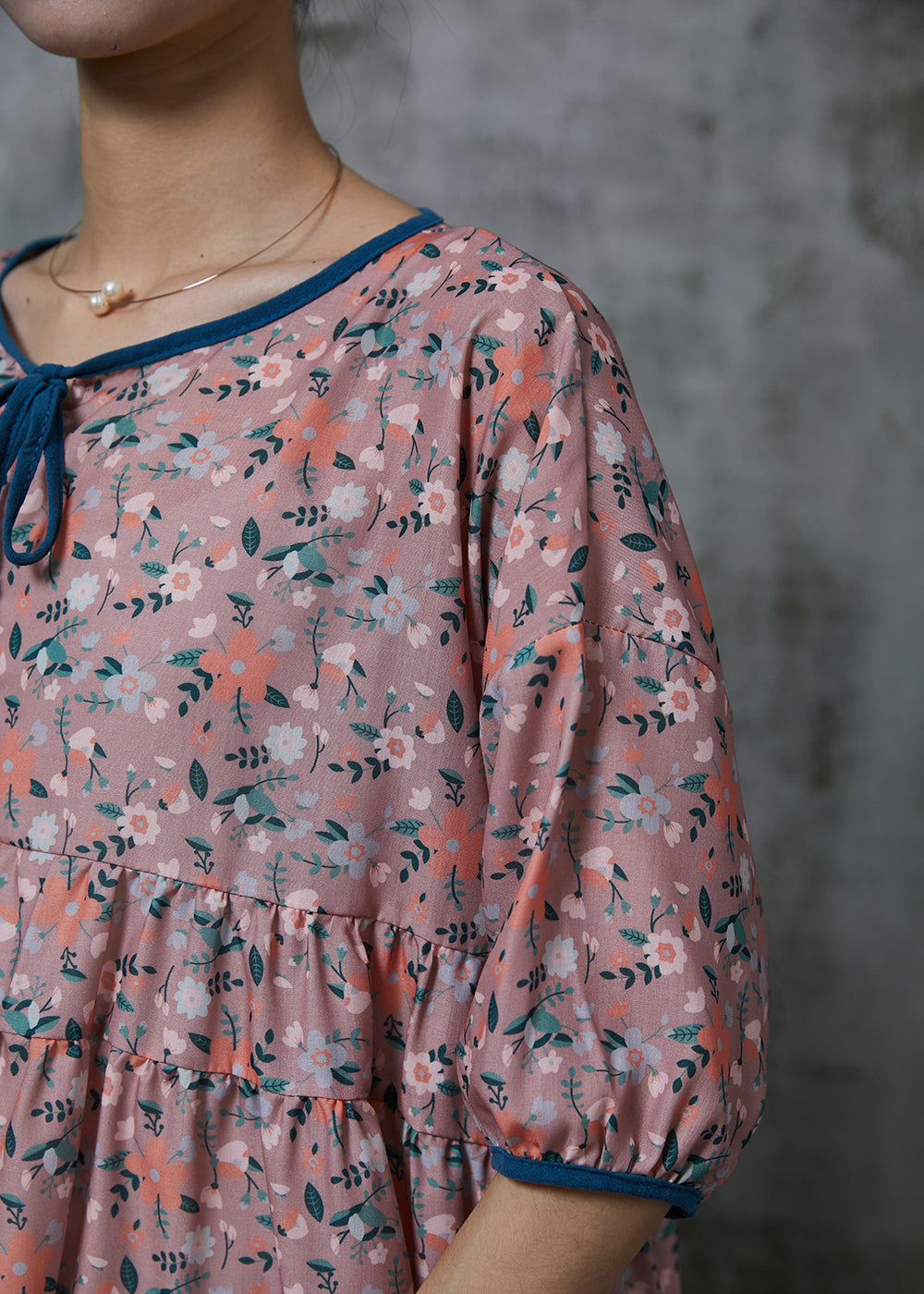 Purple Ruffled Print Cotton Blouses Summer