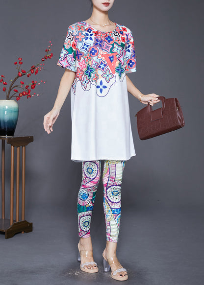 Organic White Print Slim Fit Spandex Two Piece Set Clothing Fall
