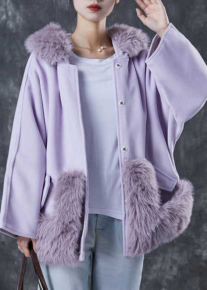 Stylish Purple Hooded Patchwork Woolen Jackets Spring