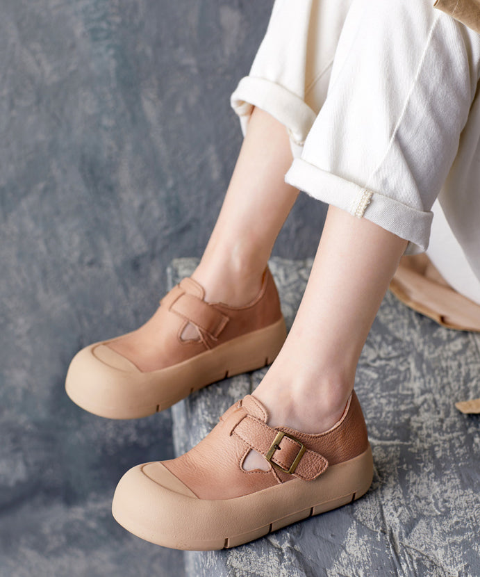 Brown Cowhide Leather Splicing Flats Penny Shoes