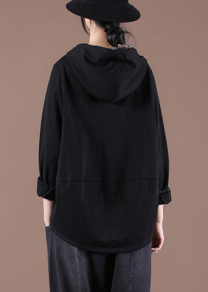 Zipper Spring Modern Blouse Black Tops