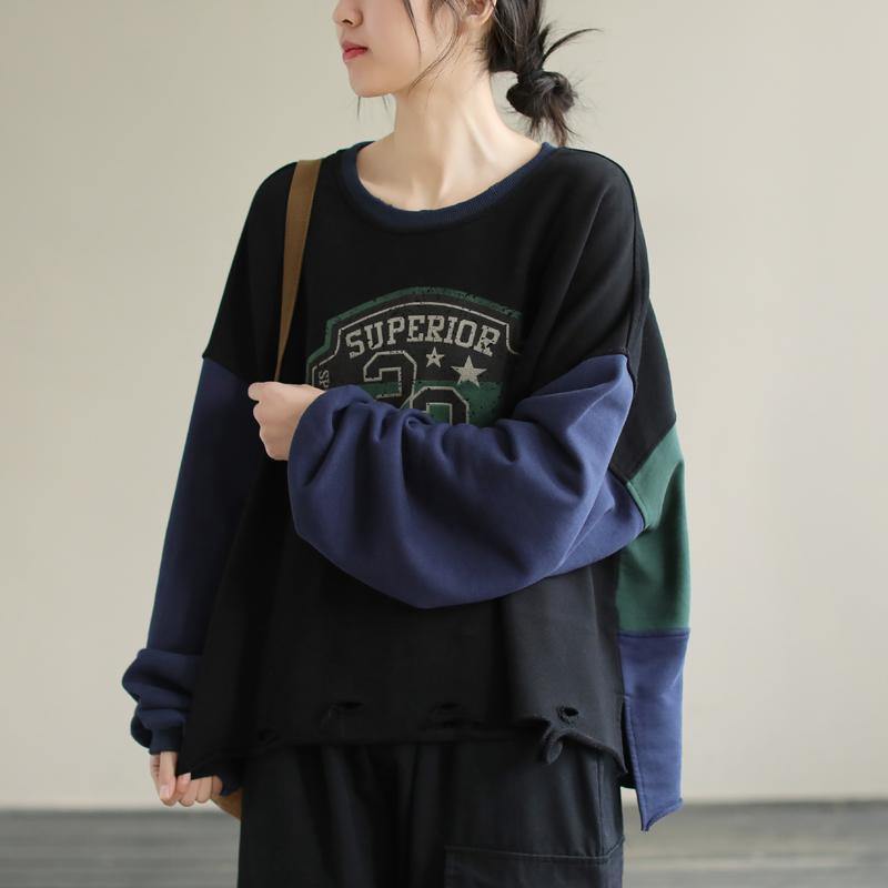 Patchwork Cotton Springtunics for Fabrics Black Alphabet Prints Top