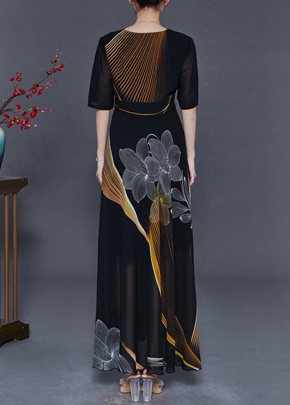Black Print Chiffon Party Dresses Summer