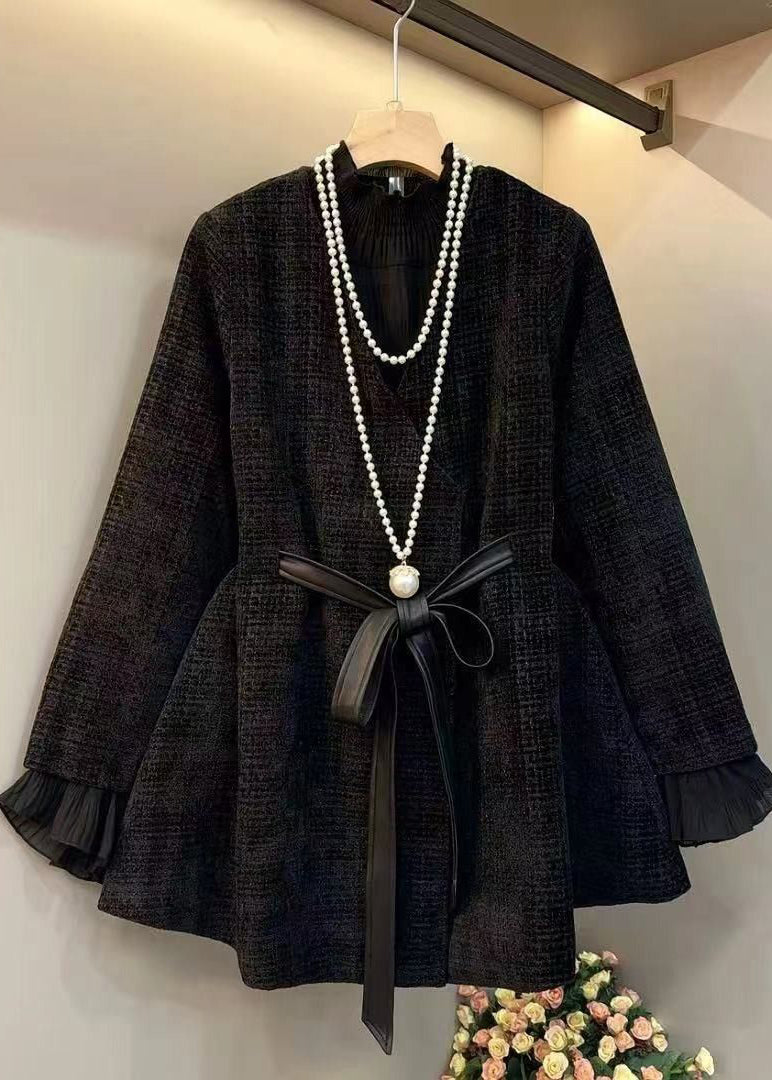 Purple V Neck Bow Thick Woolen Coats Spring