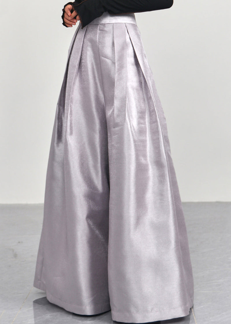 Simple Grey High Waist Cotton Wide Leg Pants Spring