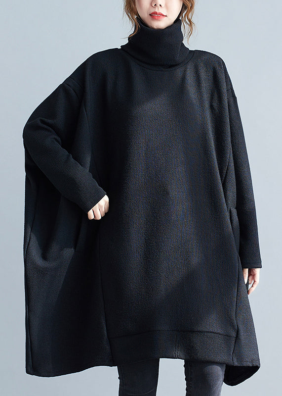 Cozy Black Hign Neck Patchwork Knit Sweater Winter