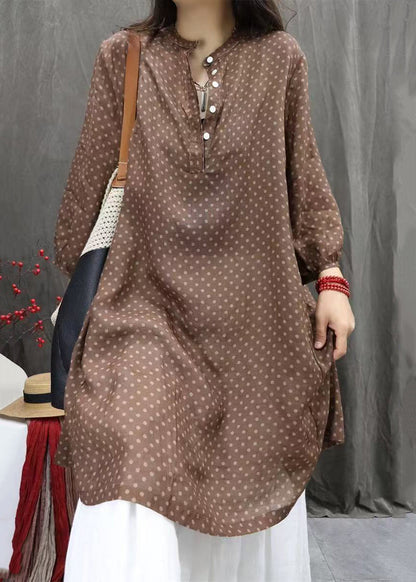 White Dot Button Pockets Cotton Shirts Dress Fall