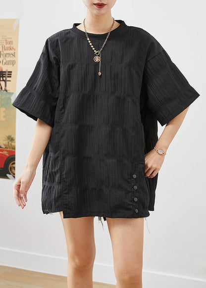 Black Asymmetrical Wrinkled Cotton Tank Tops Summer