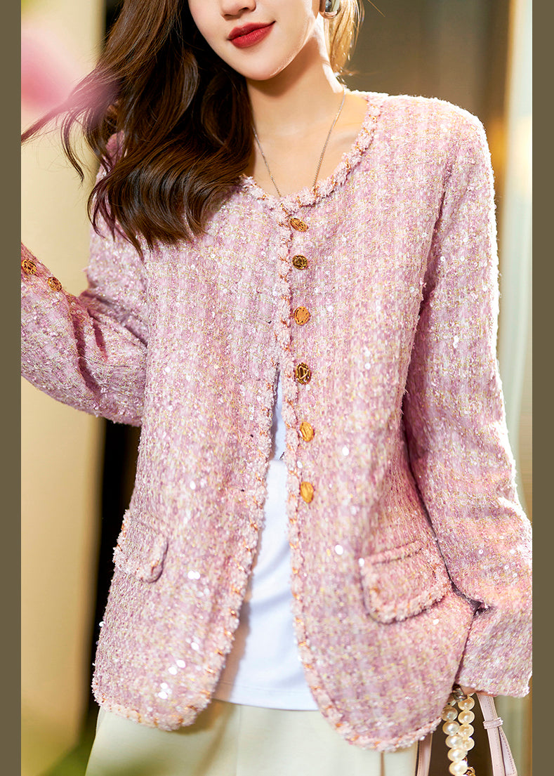 Pink Sequins Button Thick Cotton Coats Long Sleeve