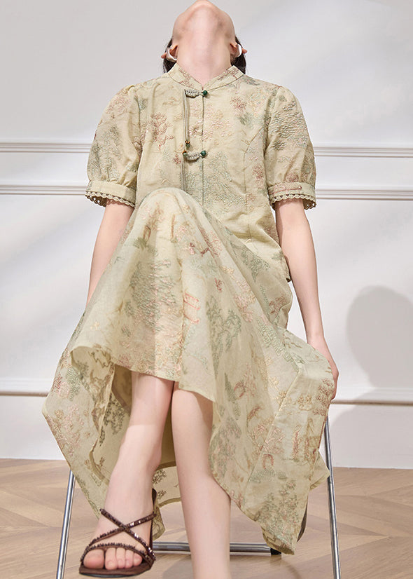 Jacquard Light Green Button Tops and Skirts Two Pieces Set Summer