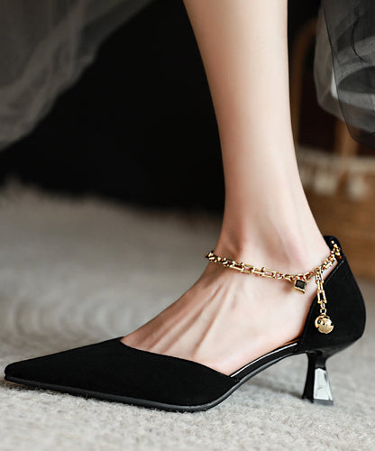 Green Suede High Heels Chain Linked Splicing