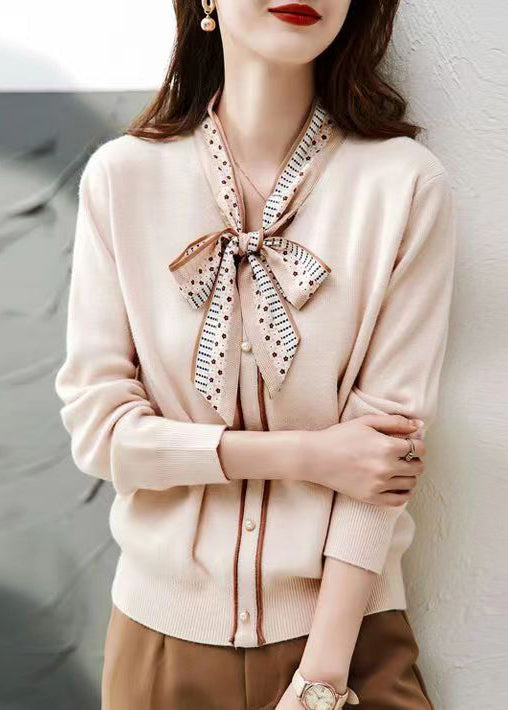 Grey Lace Up Button Patchwork Knit Sweaters Long Sleeve