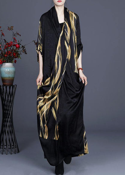 Luxy Black Cross Neck Draping Dress Gown Asymmetric Long Dress