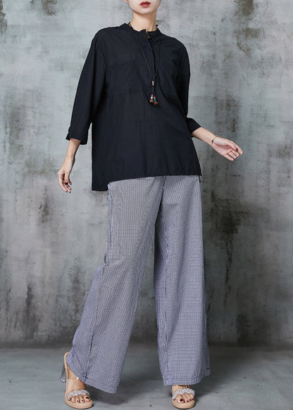 Black Oversized Plaid Linen 2 Piece Outfit Spring