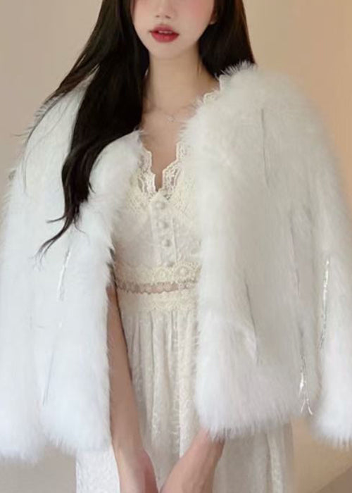 White Fluffy Tasseled Coats Winter
