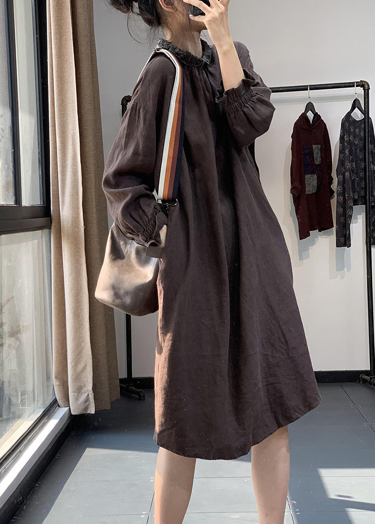 Red Peter Pan Collar Lace Patchwork Cotton Dress Fall