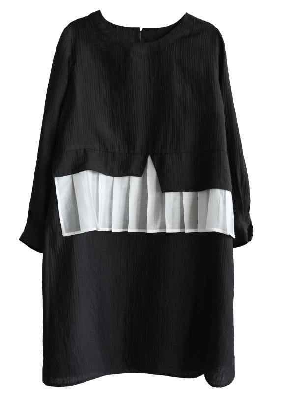 Loose Black O Neck Patchwork Spring Maxi Dress