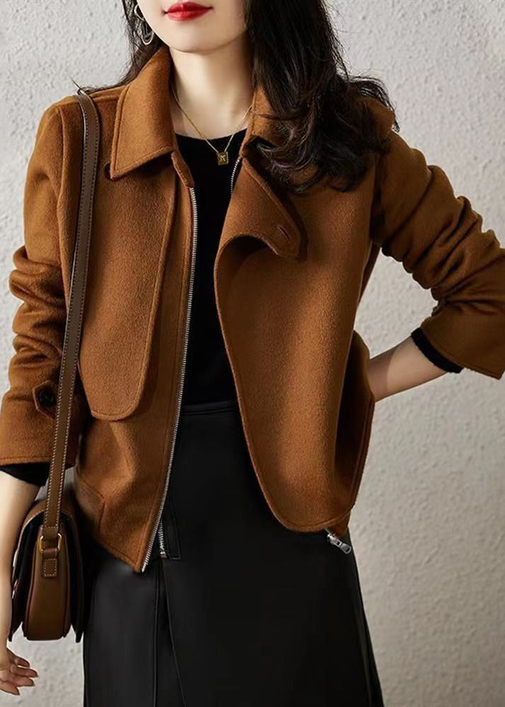 Chocolate Asymmetrical Patchwork Woolen Coats Fall