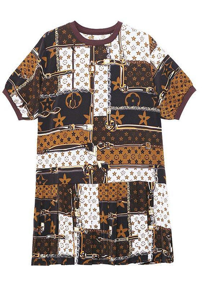 Fine Print O-neck Short Sleeve Vacation Dresses Summer
