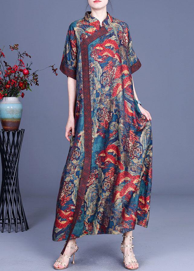 Print Retro Oriental Patchwork Summer Silk Dress