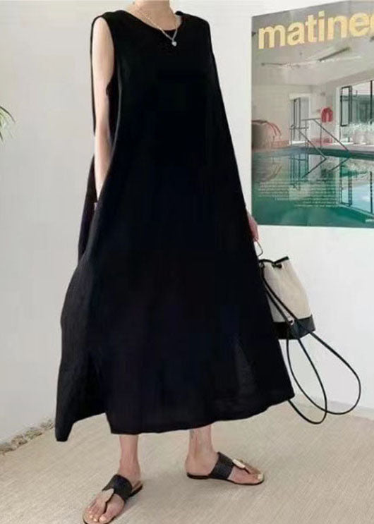 Black O-neck Patchwork Dress Sleeveless