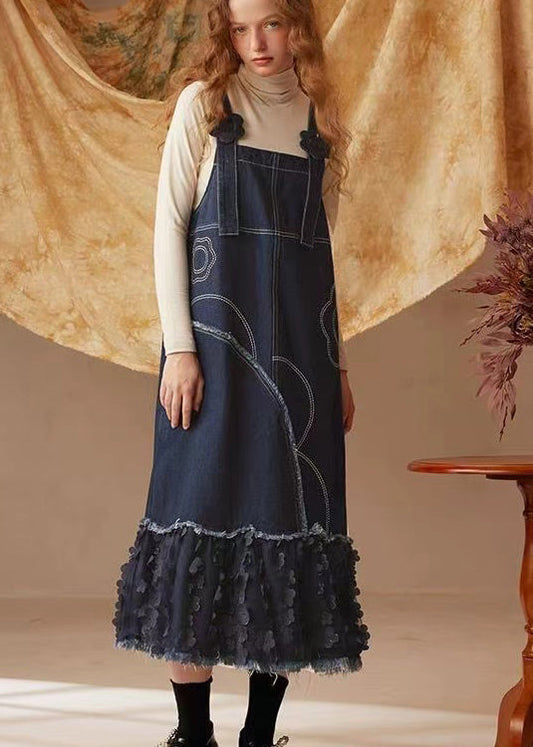 Original Design Blue Patchwork Denim Strap Dress Spring