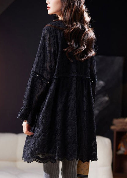 Loose White Embroideried Nail Bead Lace Mid Dress Spring
