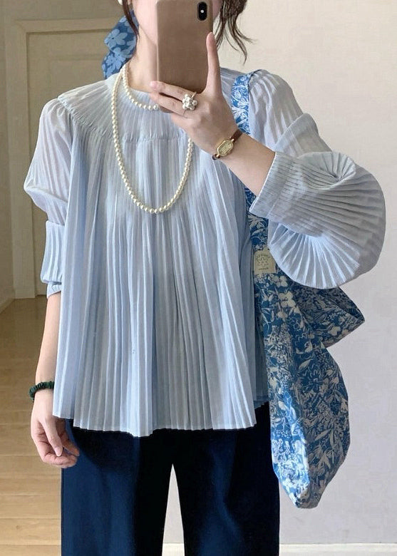 Light Blue Wrinkled Cotton Shirt Fall