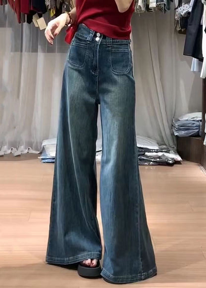 Navy High Waist With Pockets Denim Bell-bottom Trousers Fall