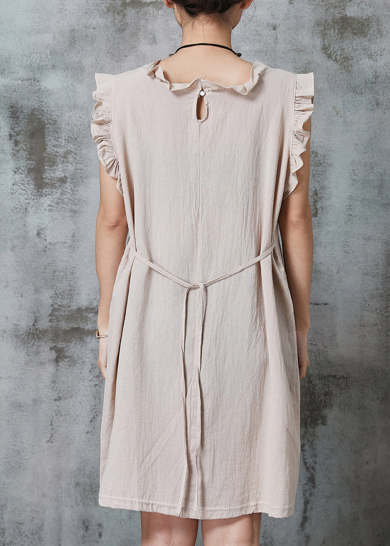 Apricot Tie Waist Cotton Mini Dress Summer