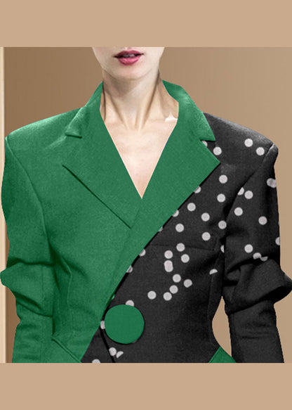 Style Black Green Button Asymmetrical Design Peter Pan Collar Western-style Clothes Coat Long Sleeve