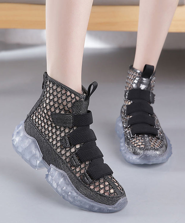 Black Hollow Out Wedge Boots