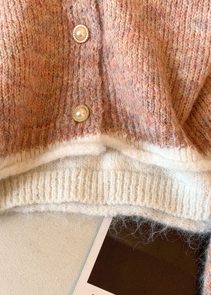 Pink False Two Pieces Patchwork Knit Sweater O-neck