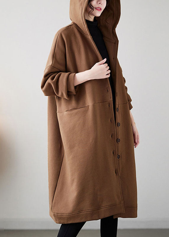 Camel Button Warm Fleece Thick Hoodie Maxi Coat Winter