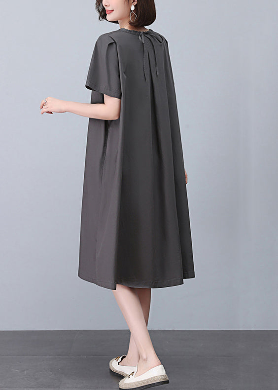 Grey O-neck Cotton Dresses Summer