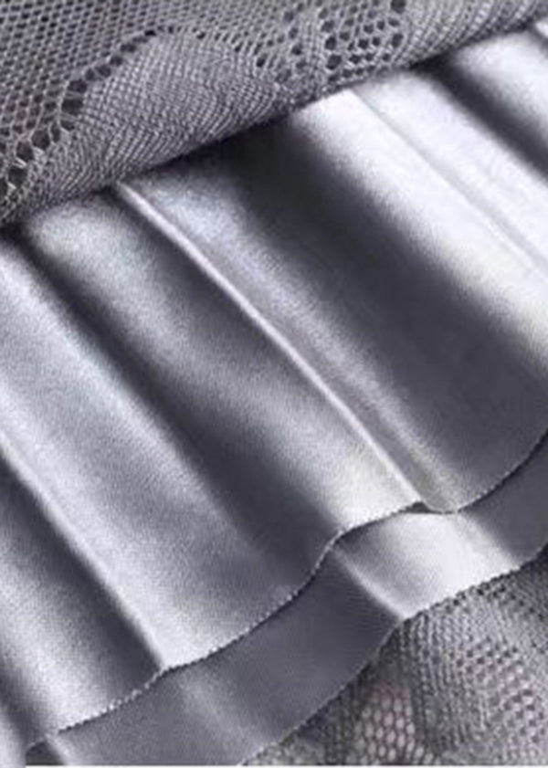 Grey Wear on Both Sides Lace Pleated Skirts Exra Large Hem Spring
