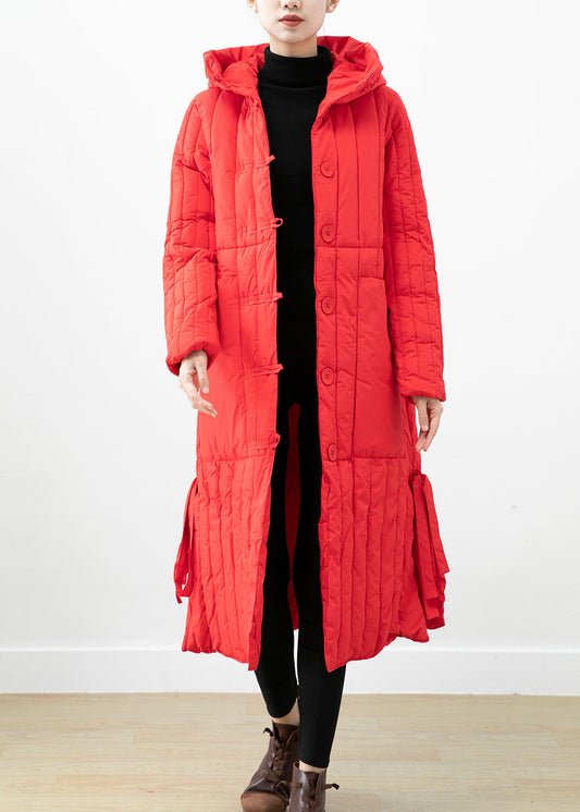 Red Hooded Pockets Fine Cotton Filled Puffer Jacket Winter