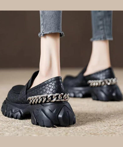 Unique Splicing Platform Versatile Loafers Black Faux Leather