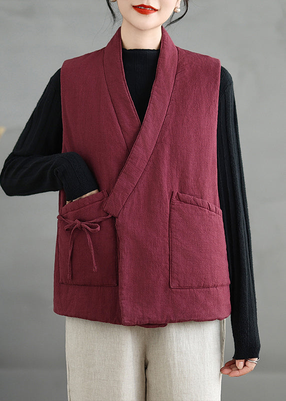 Mulberry V Neck Pockets Fine Cotton Filled Vest Sleeveless