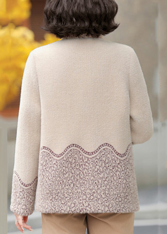 Beige Patchwork Tassel Mink Velvet Coats Fall
