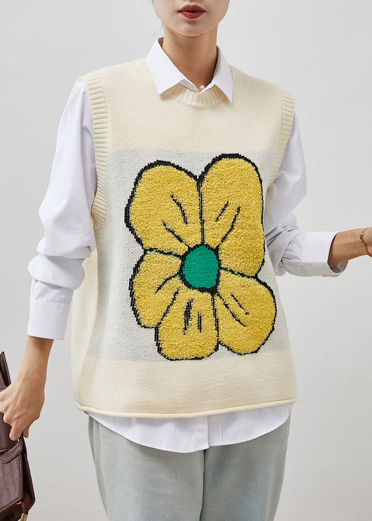 Beige Warm Knit Vests Jacquard Spring