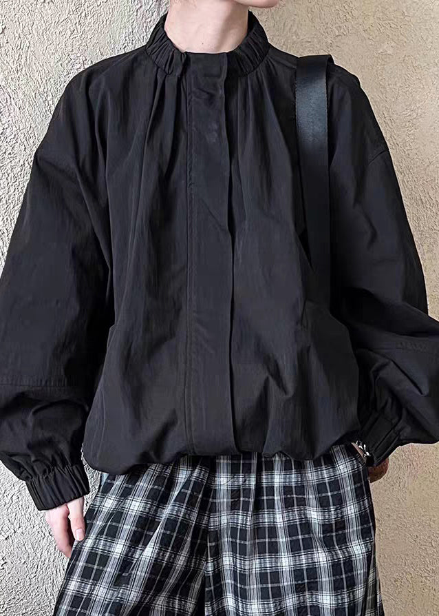 Black Zippered Patchwork Jacket Spring