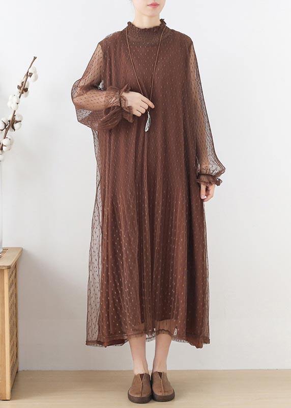 Modern Chocolate Patchwork Holiday Summer Chiffon Dress
