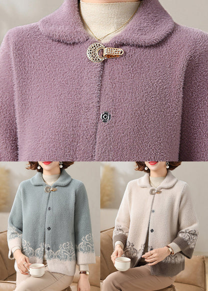 French Beige Peter Pan Collar Mink Velvet Coats Fall