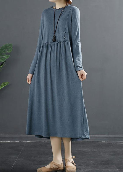 Natural Ruffled Patchwork Tunic Blue a Line Dresses