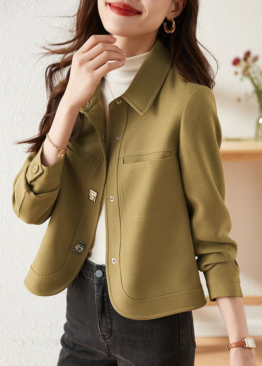 Green Peter Pan Collar Slim Fit Cotton Coats Fall