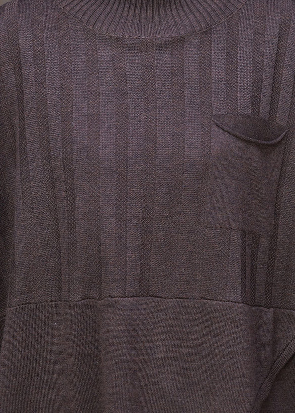 Dark Chocolate Colour Asymmetrical Knit Sweaters and Pants Two Piece Set Fall