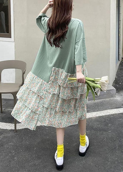 Green Asymmetric Print Ankle Dress Summer