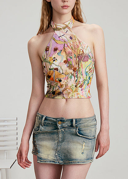 Stylish Halter Print Cotton Tank Top Sleeveless