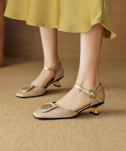 Brown Cowhide Leather Splicing Sandals Buckle Strap
